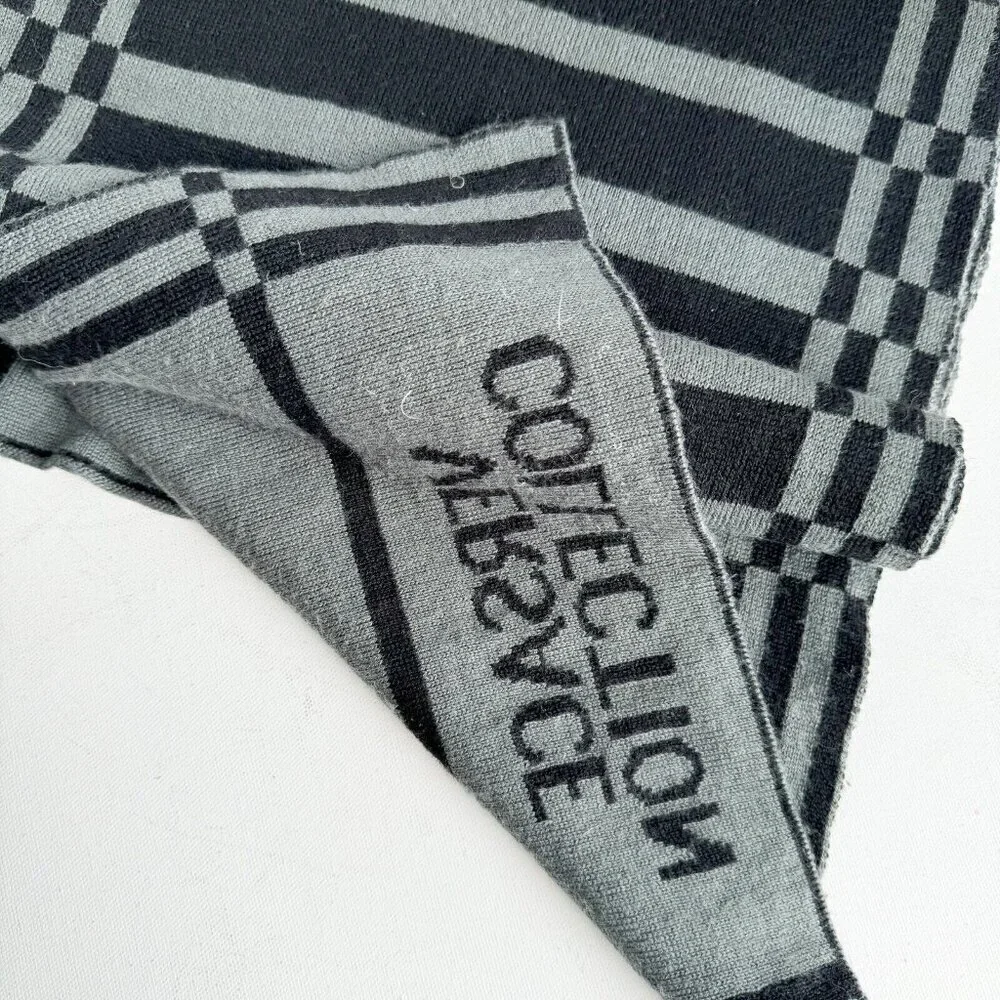Versace Collection Reversible Wool Blend Grey Geometric Print Scarf